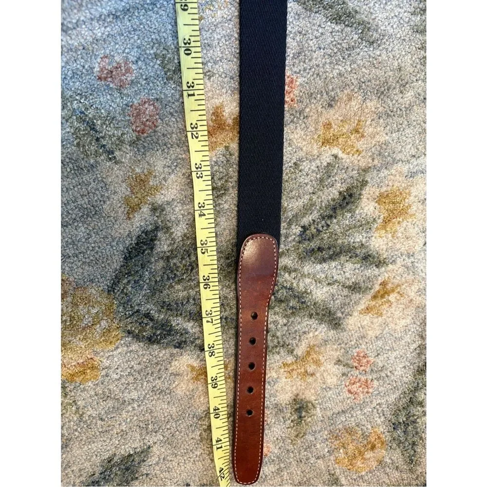 Vintage‎ Lands' End USA Made Black Canvas Belt Leather Solid Brass 38